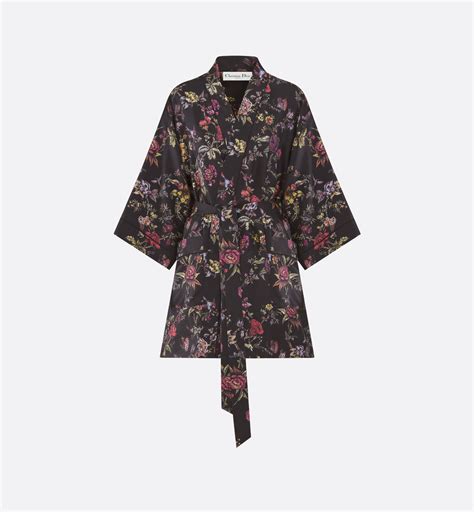 Robe de chambre Dior Chez Moi Twill de soie noire à motif Dior 